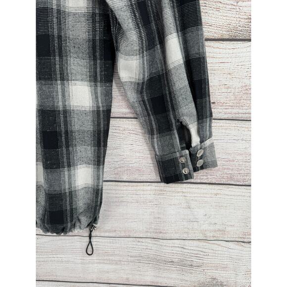 Maniere De Voir Split Flannel Fleece Hoodie Womens 8 Gray Black White Drawstring - Picture 7 of 12